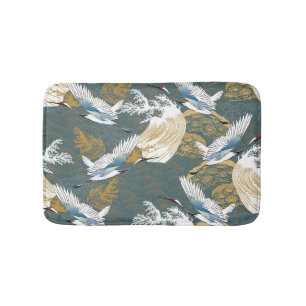Alfombrilla De Baño Patrón japonés de aves de gránulas vintage