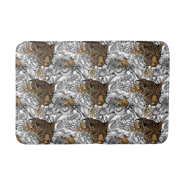 Alfombrilla De Baño Patrón Leopard & Peonies (Anverso)