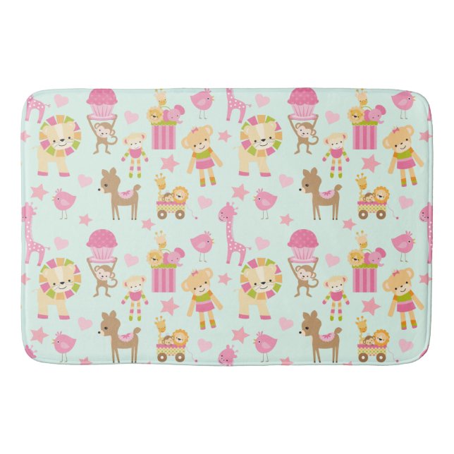 Alfombrilla De Baño Patrón lindo con animales felices y juguetes (Anverso)