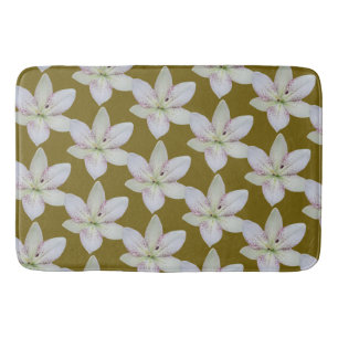 Alfombrilla De Baño Patrón moderno de flor de lirio blanco rayado dora