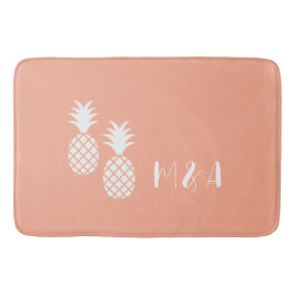 Alfombrilla De Baño Patrón moderno exótico de piña rosa blanca