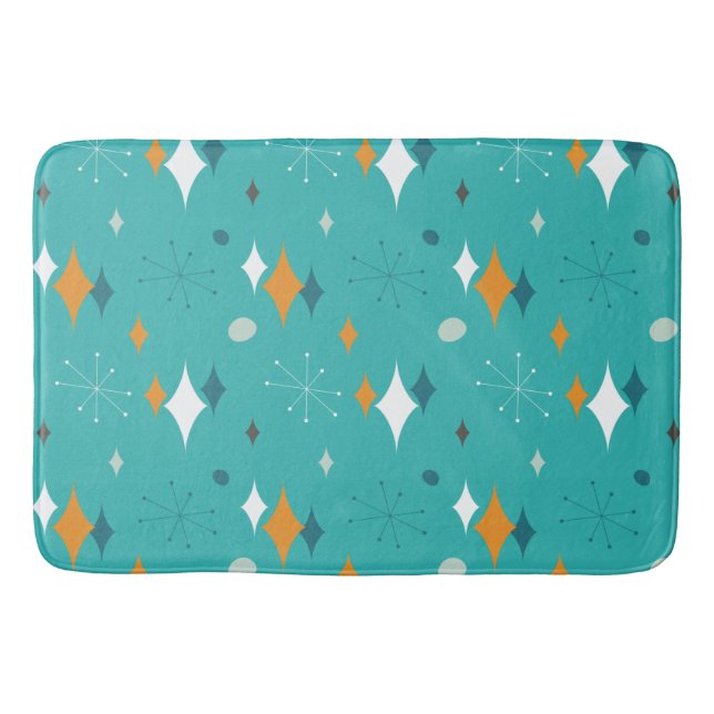 Alfombrilla De Baño Patrón moderno Starburst Mid Century en mesa Verde (Anverso)