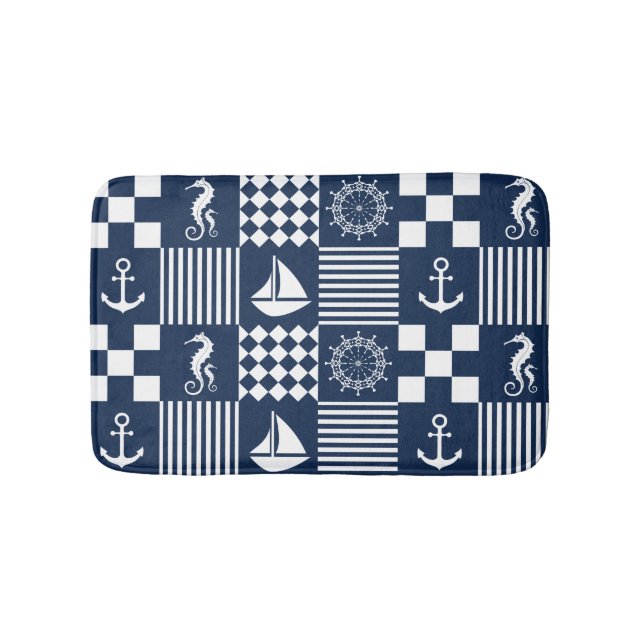 Alfombrilla De Baño Patrón náutico azul (Anverso)