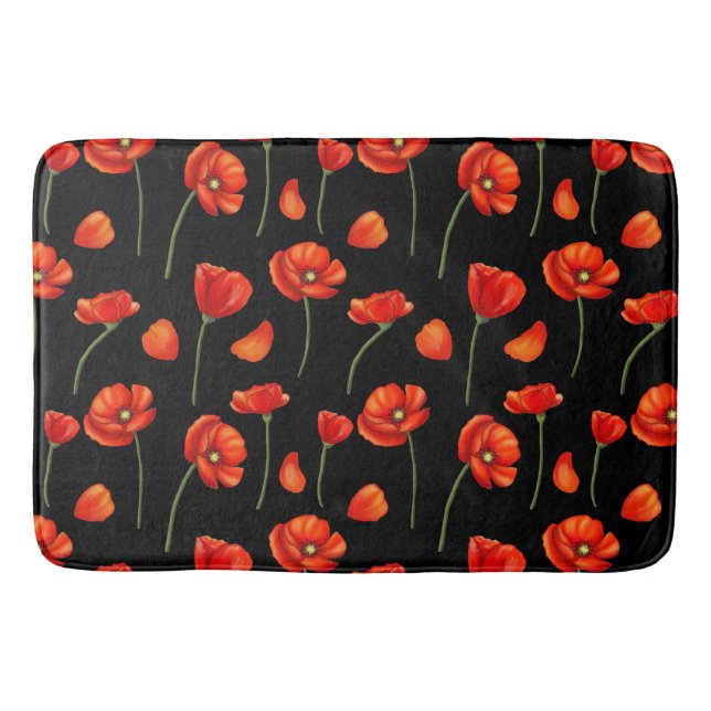 Alfombrilla De Baño patrón negro de adormidera (Anverso)