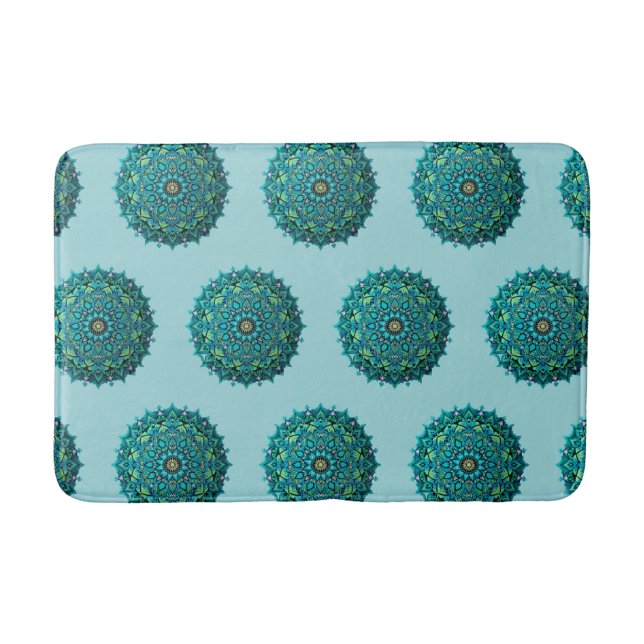 Alfombrilla De Baño Patrón repetido de Mandala azul (Anverso)