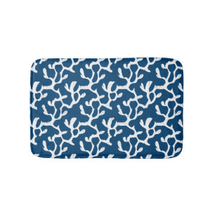 Alfombrilla De Baño Patrón Repetidor De Coral Abstracto Azul Y Blanco