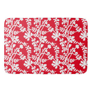 Alfombrilla De Baño Patrón Repetidor Floral Rojo Y Blanco