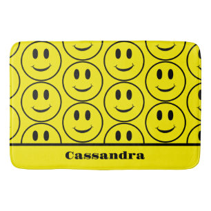 Alfombrilla De Baño Patrón retro amarillo feliz cara sonriente