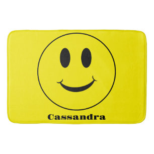 Alfombrilla De Baño Patrón retro amarillo feliz cara sonriente