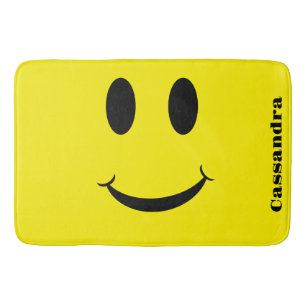 Alfombrilla De Baño Patrón retro amarillo feliz cara sonriente