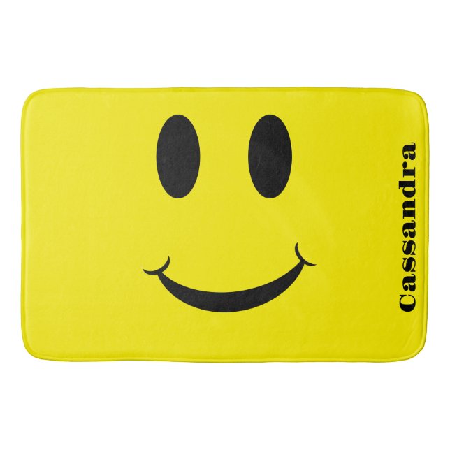 Alfombrilla De Baño Patrón retro amarillo feliz cara sonriente (Anverso)