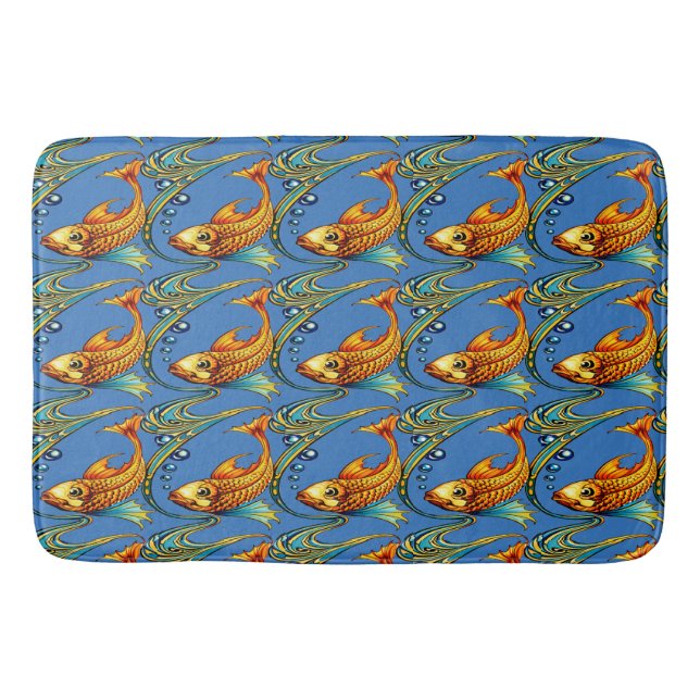 Alfombrilla De Baño Patrón Retro de Peces Koi Art Nouveau (Anverso)