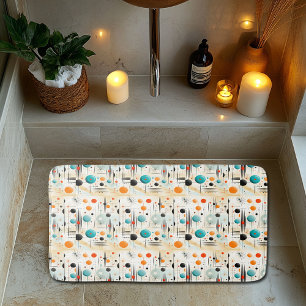 Alfombrilla De Baño Patrón Retro Edad Espacial MCM Azul Rojo Amarillo