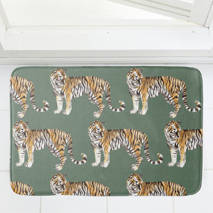 Alfombrilla De Baño Patrón silvestre de los tigres de acuarela tropica
