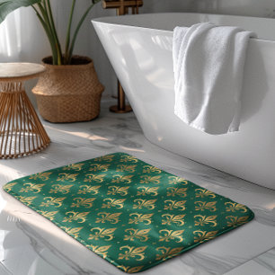 Alfombrilla De Baño Patrón sin fisuras de oro sobre verde