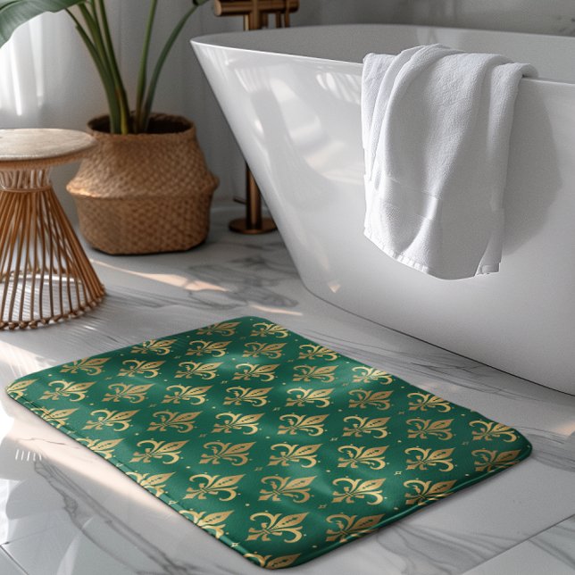 Alfombrilla De Baño Patrón sin fisuras de oro sobre verde (Subido por el creador)