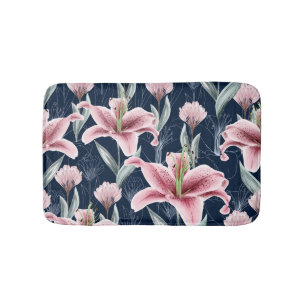 Alfombrilla De Baño Patrón sin foco de flor rosa Lilly.
