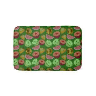 Alfombrilla De Baño Patrón sin foco de fruta tropical y fondo verde