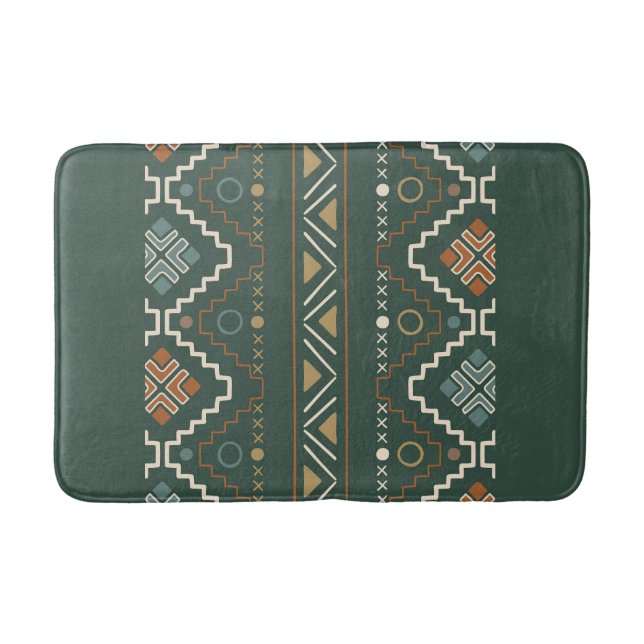 Alfombrilla De Baño Patrón tribal boho verde y marrón terracota (Anverso)