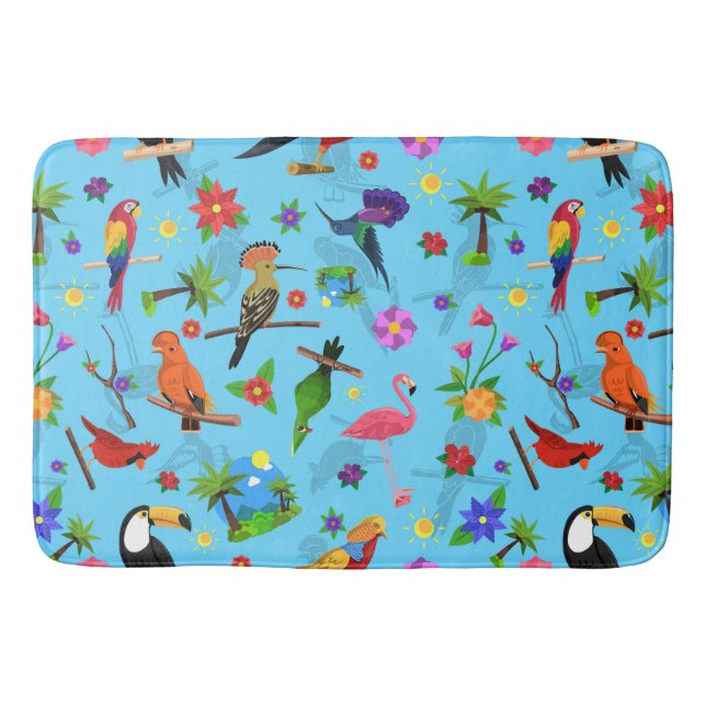 Alfombrilla De Baño Patrón Turco De Aves Sin Mar Y Flamingo Y Arara (Anverso)