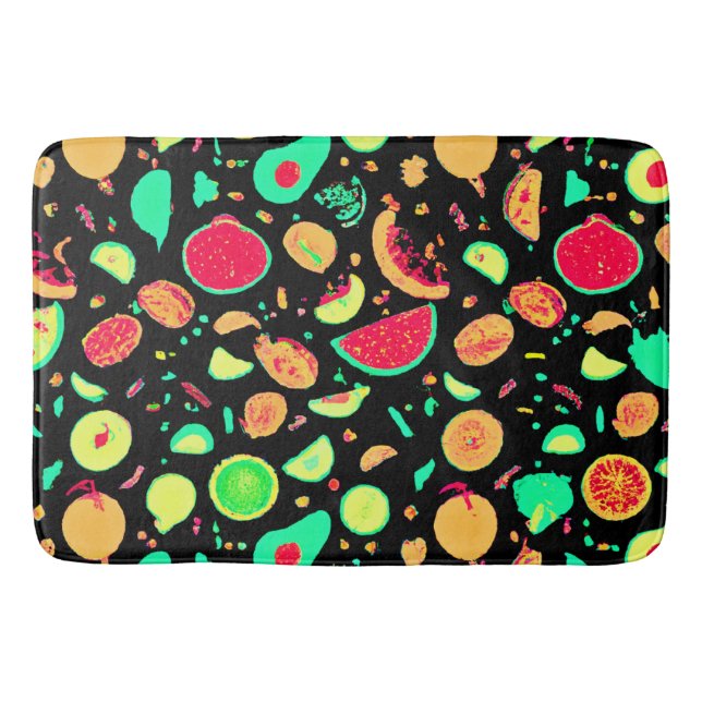 Alfombrilla De Baño Patrón vibrante de frutas de neón (Anverso)