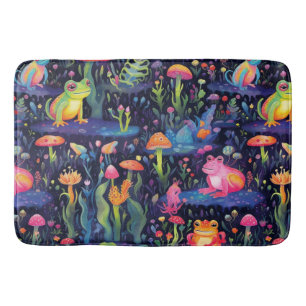 Alfombrilla De Baño Patrón vibrante de ranas de neón