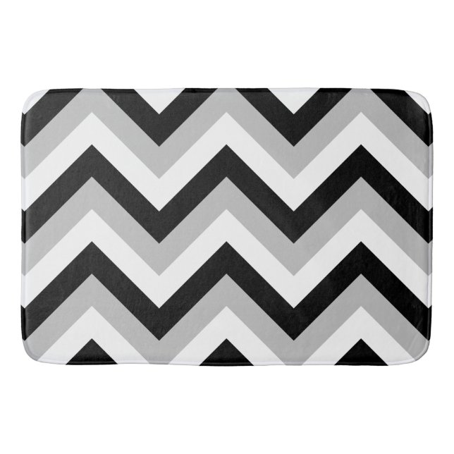 Alfombrilla De Baño Patrón Zigzag Blanco gris negro (Anverso)