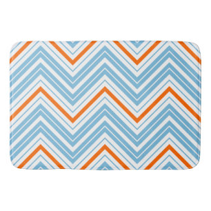 Alfombrilla De Baño Patrón Zigzag Naranja Blanco y Azul