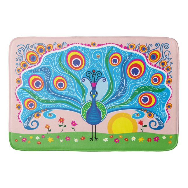 Alfombrilla De Baño Pavo con Flores (Anverso)