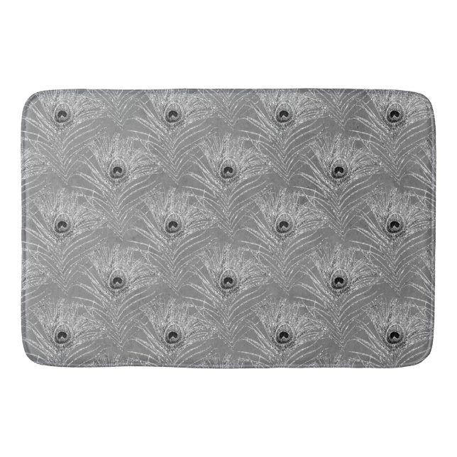 Alfombrilla De Baño Pavo de pavo real con elegante patrón gris platead (Anverso)