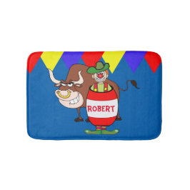 Alfombrilla De Baño Payaso De Rodeo En Barril Y Toro Personaliza