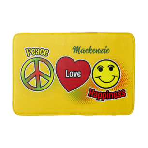 Alfombrilla De Baño Paz Amor Felicidad Amarillo