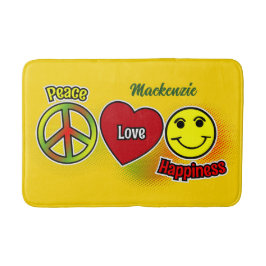 Alfombrilla De Baño Peace Love Happiness Yellow