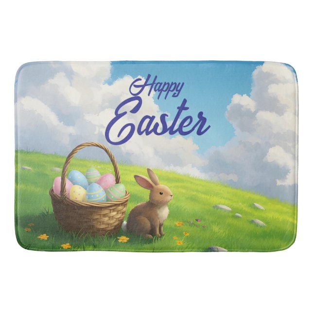Alfombrilla De Baño Peaceful Easter Spring Meadow Bunny & Egg Basket (Anverso)