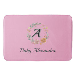 Alfombrilla De Baño Peachy Coral Rose Wreath Personalized Name 