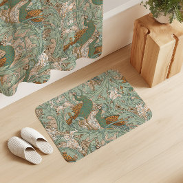 Alfombrilla De Baño Peacock Garden in Green Beige Mustard