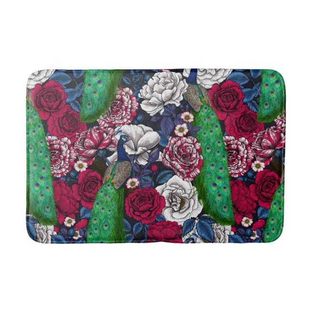 Alfombrilla De Baño Peacocks en el jardín rosa (Anverso)