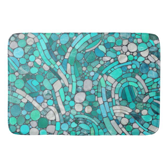 Alfombrilla De Baño Pebbles Mosaic Art -Aquamarine y Pearl (Anverso)