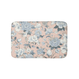 Alfombrilla De Baño Peonías Azules Floral Vintage Botánico Melocotón