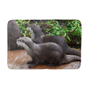 Alfombrilla De Baño Pequeñas nutrias grises esperando pescado, espuma