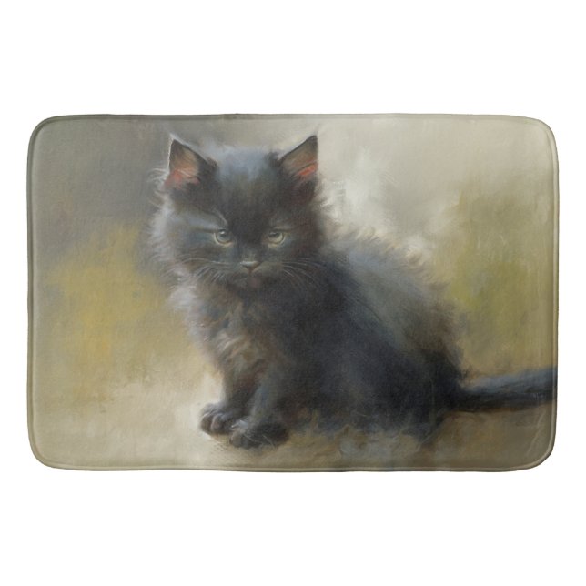 Alfombrilla De Baño Pequeño Gatito Negro Sombra (Anverso)