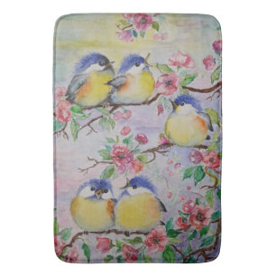 Alfombrilla De Baño Pequeños Sparrows Spring Joy Pintando Bath Mat