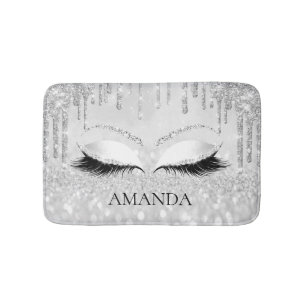 Alfombrilla De Baño Perforaciones de glamur plateado Ojos azotes Purpu