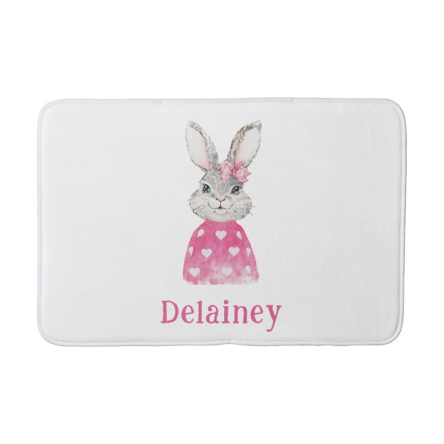 Alfombrilla De Baño Perrito Pink Heart Bow Bunny Personalizado (Anverso)