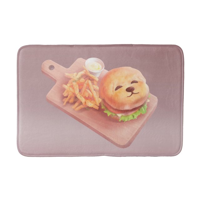Alfombrilla De Baño Perro Adorable Face Burger con Fries (Anverso)
