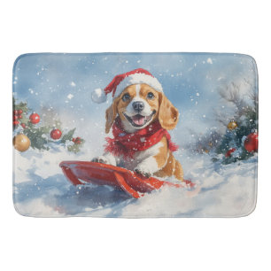 Alfombrilla De Baño Perro Beagle con manchas y Navidades de nieve
