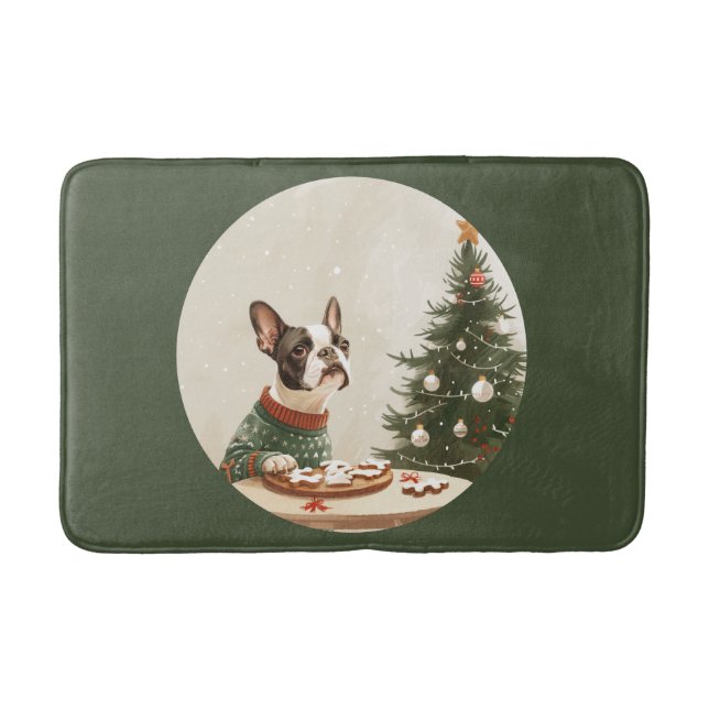 Alfombrilla De Baño Perro Boston Terrier de Navidad (Anverso)