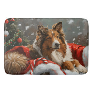 Alfombrilla De Baño Perro Collie Áspero Navidad Festiva