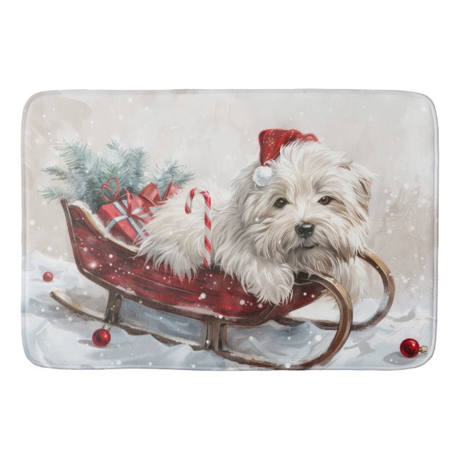 Alfombrilla De Baño Perro Coton De Tulear Fiesta Navideña (Anverso)