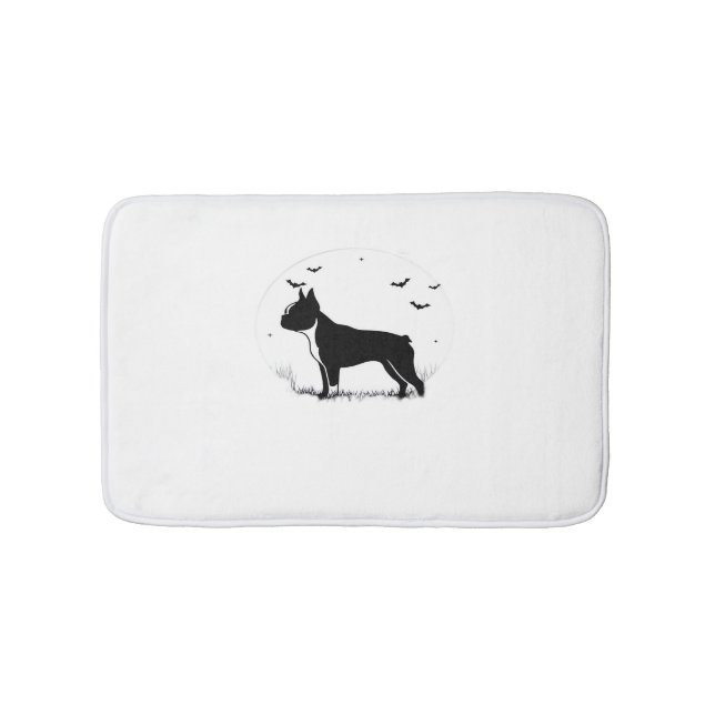 Alfombrilla De Baño Perro de Boston Terrier - Halloween Moon Silhouett (Anverso)